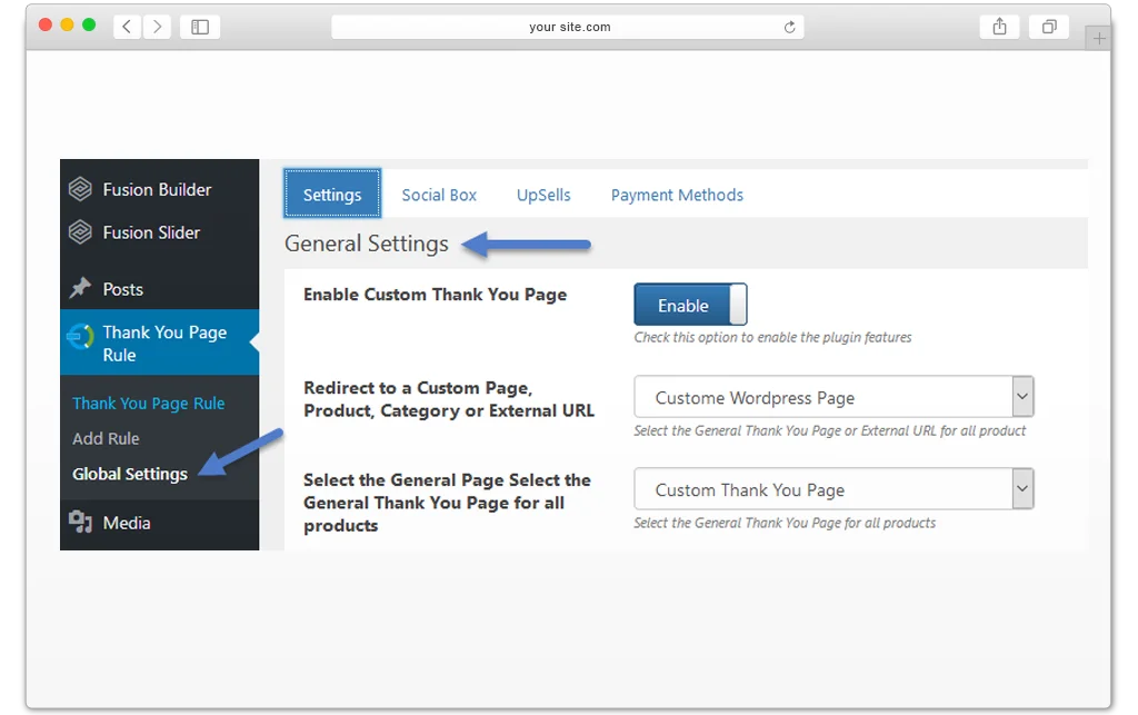 WooCommerce Thank you plugin - Global settings