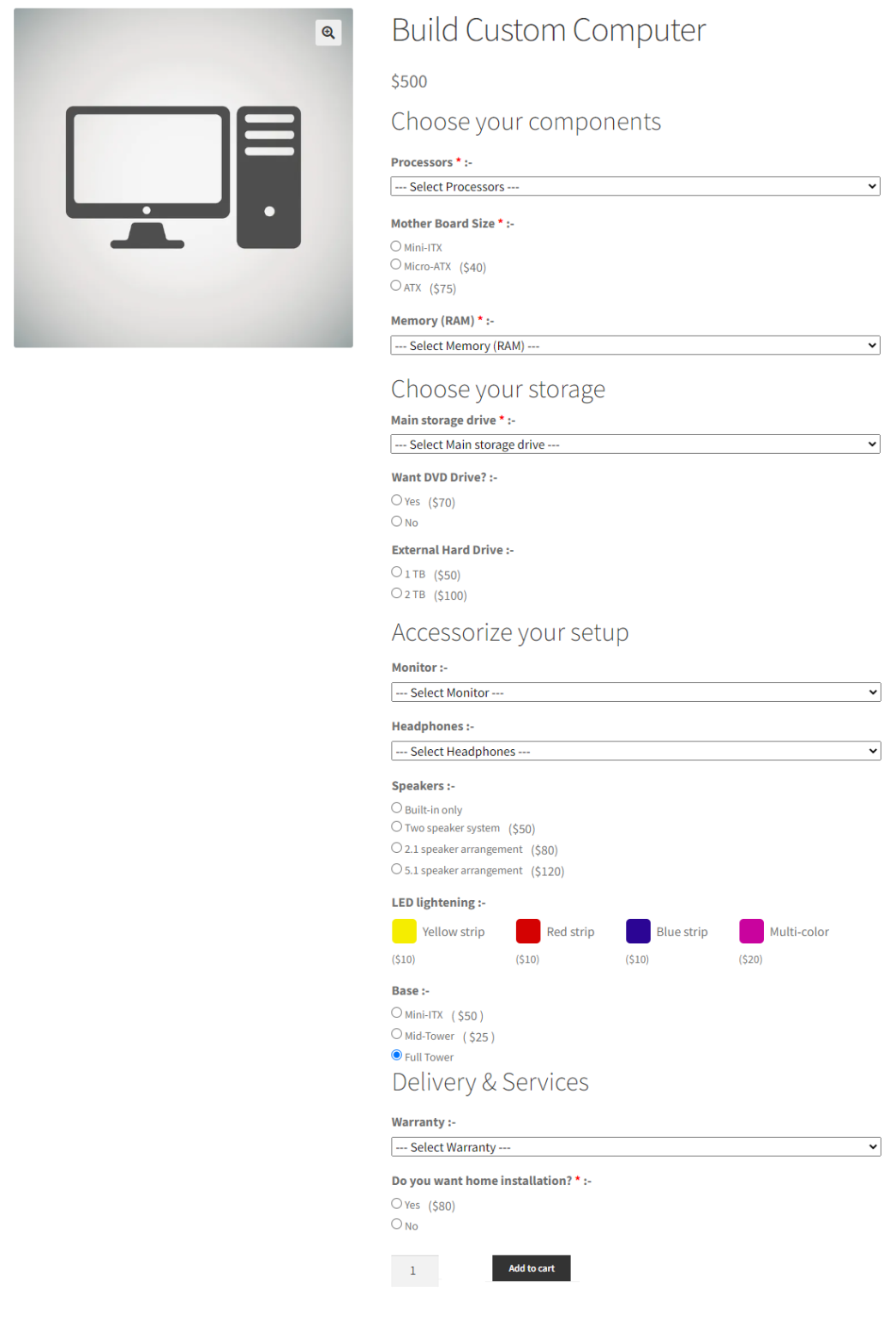 Custom Product Addons for WooCommerce