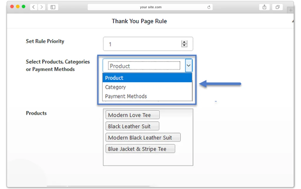 WooCommerce Thank you plugin - Redirect by specific products