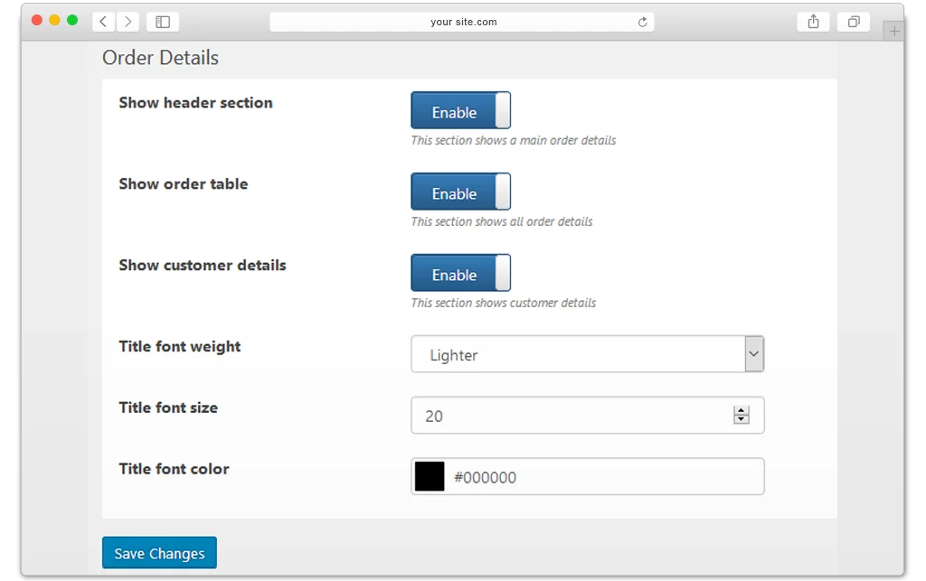 WooCommerce Thank you plugin - Global settings